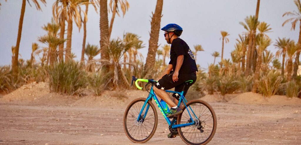 Cyclists on a guided gravel bike tour in Morocco